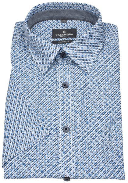 Casa Moda Kurzarmhemd - Comfort Fit - Kontrastknöpfe - Print - blau