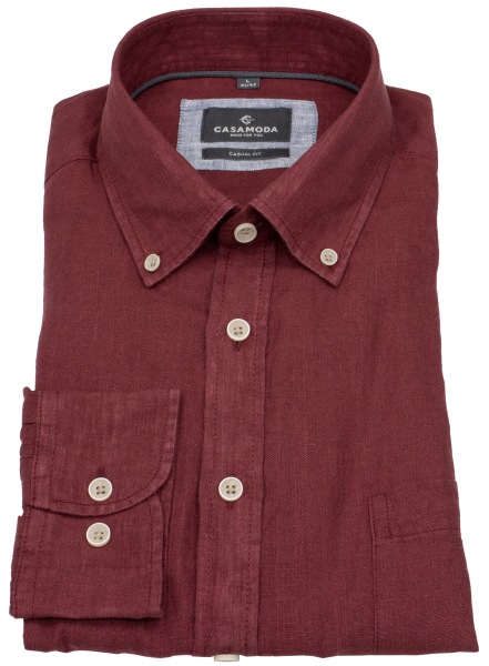 Casa Moda Leinenhemd - Casual Fit - Button Down Kragen - dunkelrot