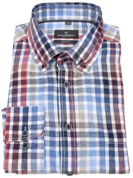 Casa Moda Leinenhemd - Casual Fit - Button Down Kragen - kariert - rot