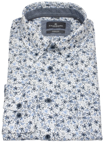 Casa Moda Leinenhemd - Casual Fit - Button Down Kragen - Palmen - blau