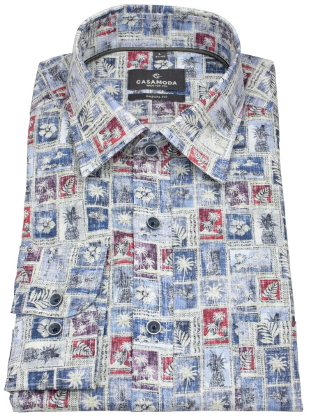 Casa Moda Leinenhemd - Casual Fit - sommerlicher Print - blau