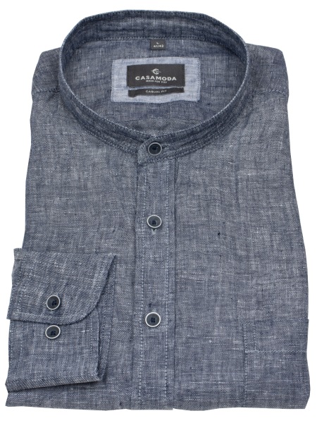 Casa Moda Leinenhemd - Casual Fit - Stehkragen - blau
