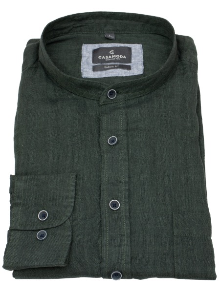 Casa Moda Leinenhemd - Casual Fit - Stehkragen - grün