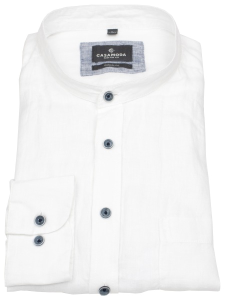 Casa Moda Leinenhemd - Casual Fit - Stehkragen - weiß