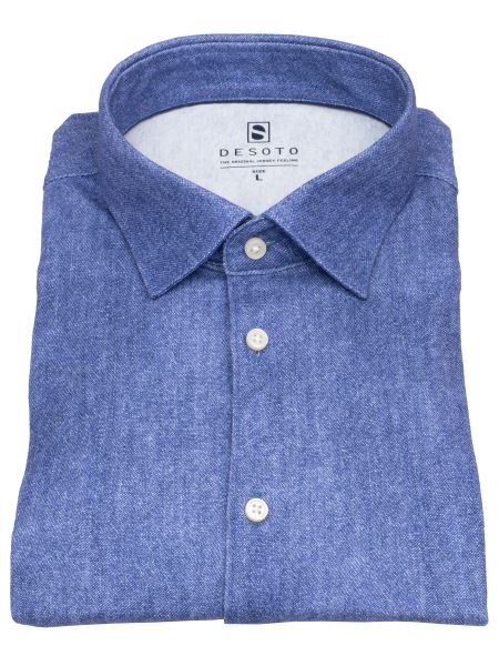DESOTO Hemd - Slim Fit - Jersey - Kentkragen - blau