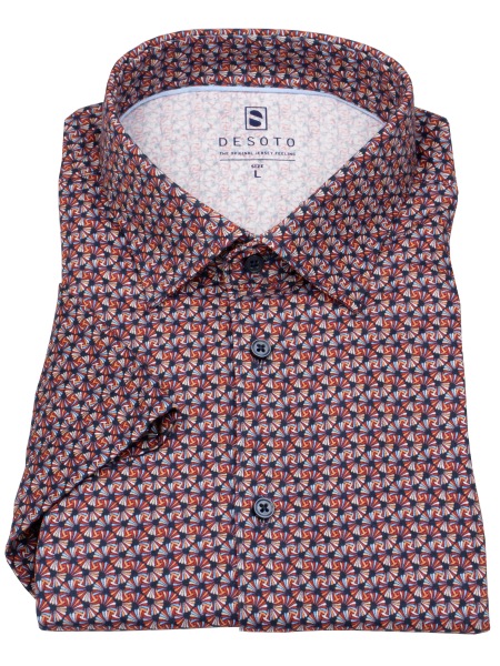 DESOTO Kurzarmhemd - Slim Fit - Jersey - Kentkragen - Print - rot