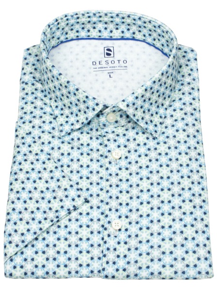 DESOTO Kurzarmhemd - Slim Fit - Jersey - Kentkragen - Print - türkis