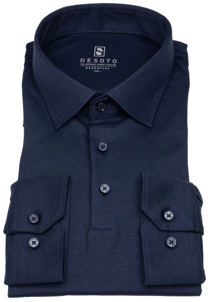 DESOTO Poloshirt Langarm - Slim Fit - Jersey - dunkelblau