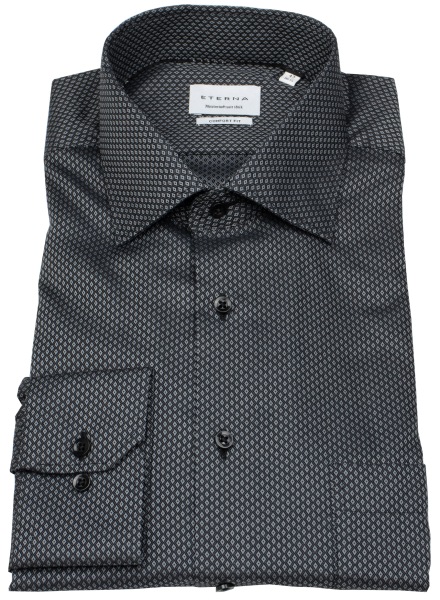 Eterna Hemd - Comfort Fit - Kentkragen - Print - schwarz / grau - extra langer 68cm Arm