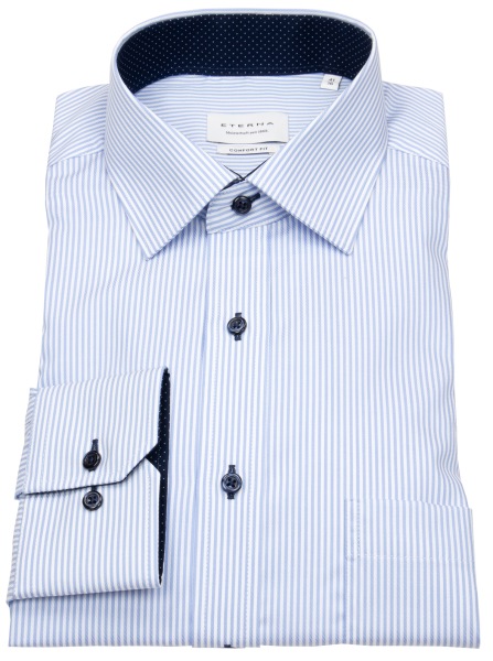 Eterna Hemd - Comfort Fit - Kontrastknöpfe - Streifen - hellblau / weiß - ohne OVP