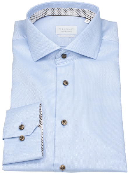 Eterna Hemd - Slim Fit - Haifischkragen - Struktur - Kontrastknöpfe - hellblau