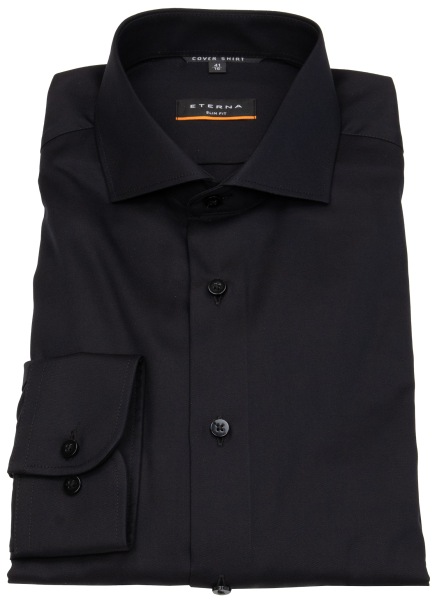 Eterna Hemd - Slim Fit - Haikragen - Cover Shirt - extra blickdicht - schwarz