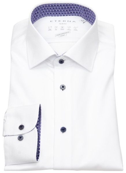 Eterna Hemd - Slim Fit - Performance Shirt - Kontrastknöpfe - weiß