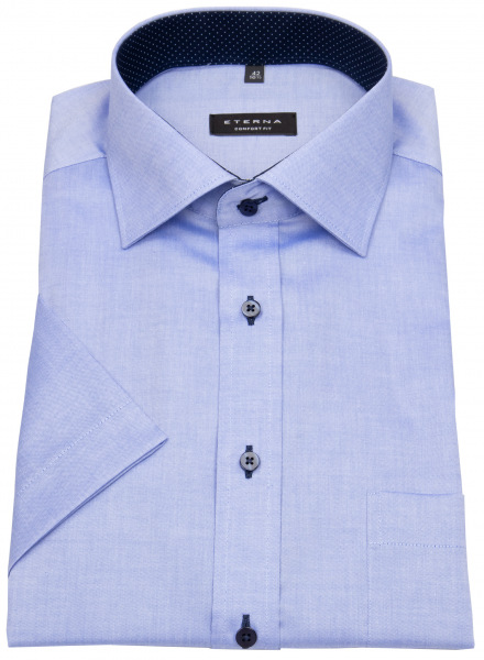 Eterna Kurzarmhemd - Comfort Fit - Oxford - Kontrastknöpfe - hellblau