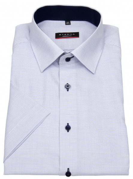 Eterna Kurzarmhemd - Modern Fit - fein kariert - hellblau / weiß