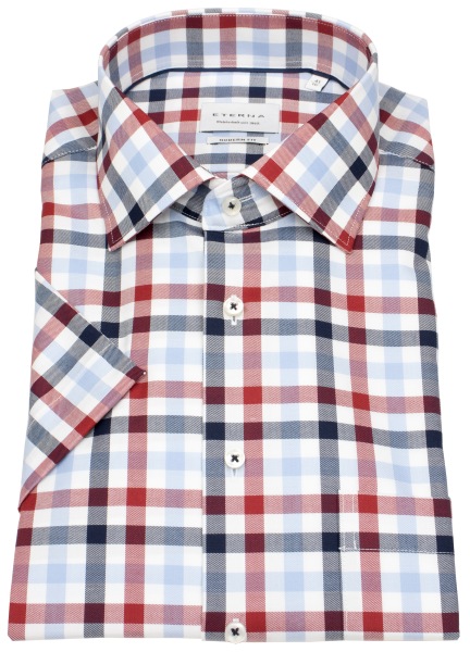 Eterna Kurzarmhemd - Modern Fit - Kentkragen - kariert - blau / rot / weiß