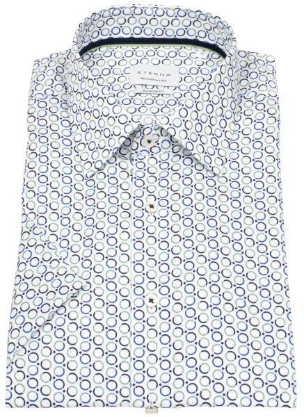 Eterna Kurzarmhemd - Modern Fit - Kentkragen - Kreise - blau / grün