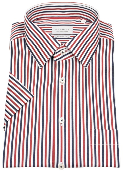 Eterna Kurzarmhemd - Modern Fit - Kentkragen - Streifen - blau / rot / weiß
