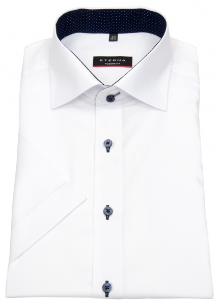 Eterna Kurzarmhemd - Modern Fit - Oxford - Kontrastknöpfe - weiß