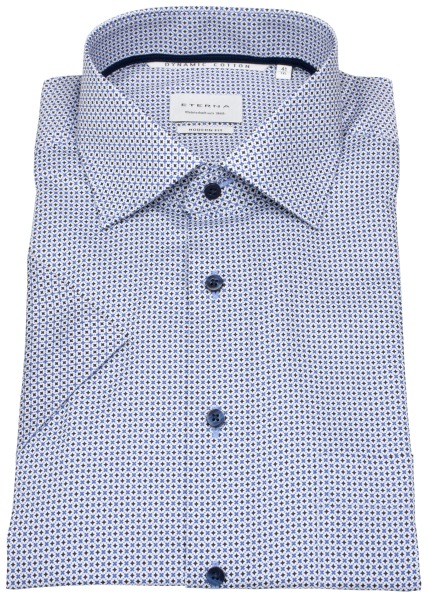 Eterna Kurzarmhemd - Modern Fit - Print - dunkelblau / blau / weiß