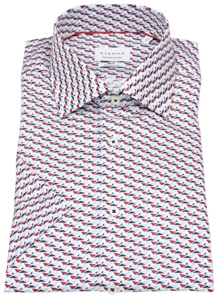 Eterna Kurzarmhemd - Modern Fit - Print - dunkelblau / hellblau / rot