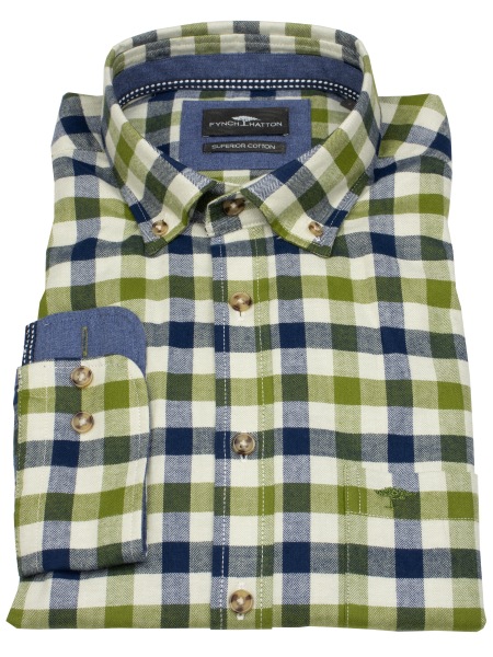 Fynch-Hatton Chemise - Casual Fit - col boutonné - à carreaux - vert / bleu