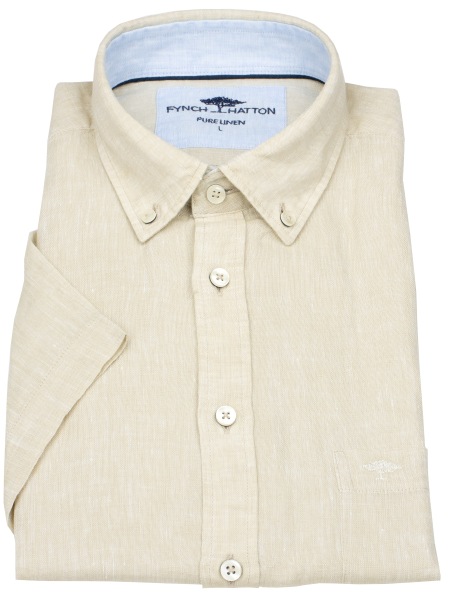 Fynch-Hatton Kurzarmhemd - Casual Fit - Leinen - Button Down - hellbraun - ohne OVP