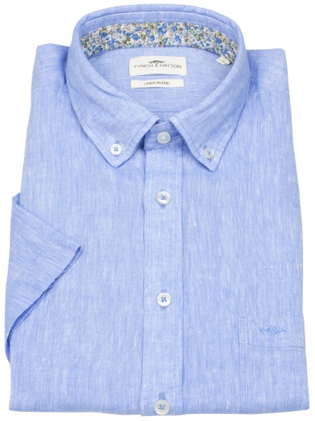 Fynch-Hatton Kurzarmhemd - Casual Fit - Leinen - Button Down Kragen - blau - ohne OVP