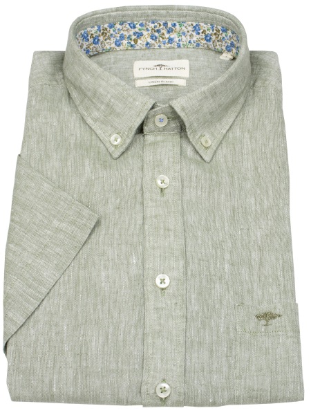 Fynch-Hatton Kurzarmhemd - Casual Fit - Leinen - Button Down Kragen - olivgrün
