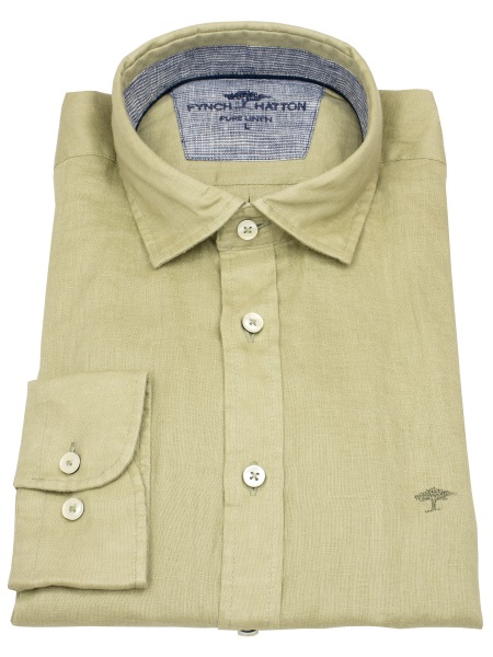 Fynch-Hatton Leinenhemd - Casual Fit - Kentkragen - pistazie / grün
