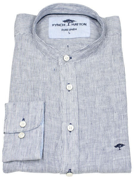Fynch-Hatton Leinenhemd - Casual Fit - Stehkragen - feine Streifen - blau / weiß - ohne OVP - 1504 6168 685 