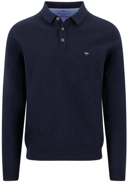 Fynch-Hatton Pullover - Casual Fit - Polokragen mit Knöpfen - dunkelblau