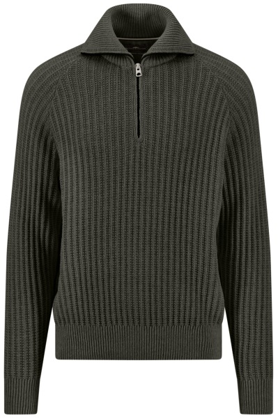 Fynch-Hatton Pullover - Casual Fit - Troyer - Strukur - mit Wolle - grün