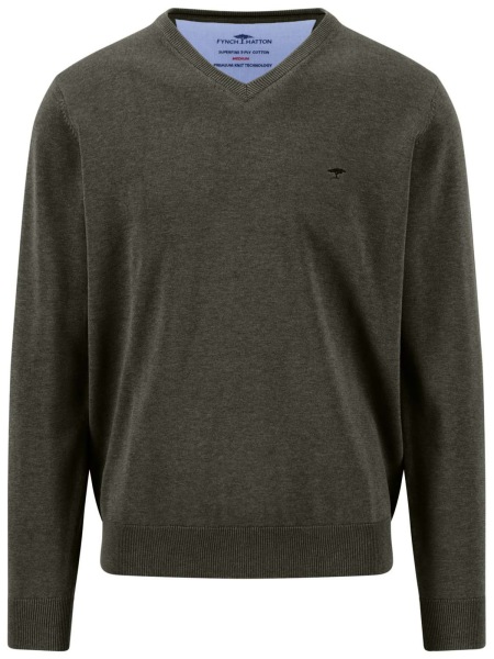 Fynch-Hatton Pullover - Casual Fit - V-neck - dark green