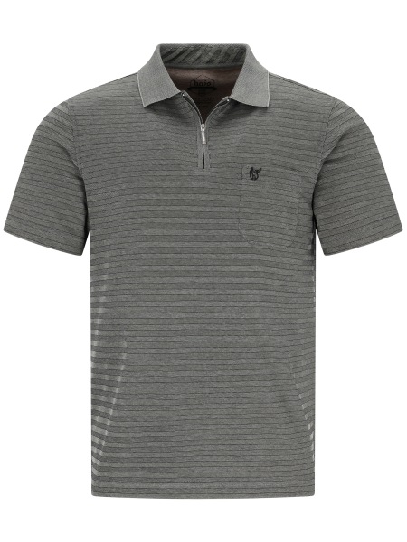 Hajo Poloshirt - Regular Fit - Softknit - Reissverschluss - Streifen - graugrün