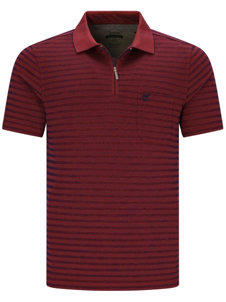 Hajo Poloshirt - Regular Fit - Softknit - Reissverschluss - Streifen - rot