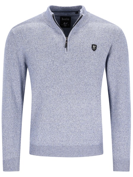 Hajo Pullover - Regular Fit - Troyerkragen mit Reissverschluss - Struktur - blau