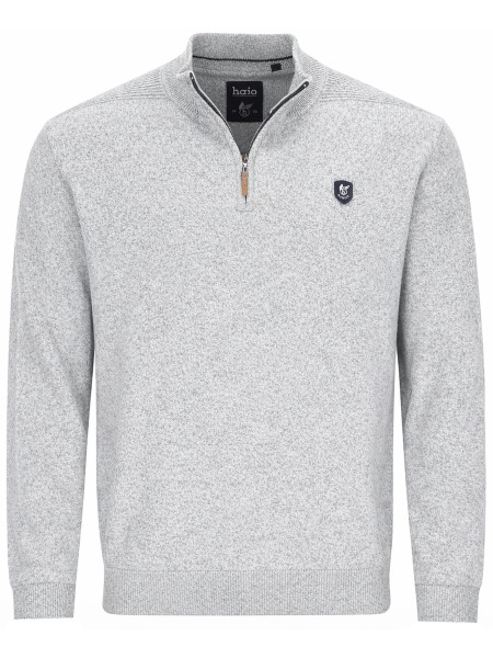Hajo Pullover - Regular Fit - Troyerkragen mit Reissverschluss - Struktur - grau