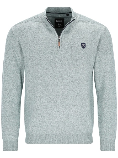 Hajo Pullover - Regular Fit - Troyerkragen mit Reissverschluss - Struktur - hellgrün