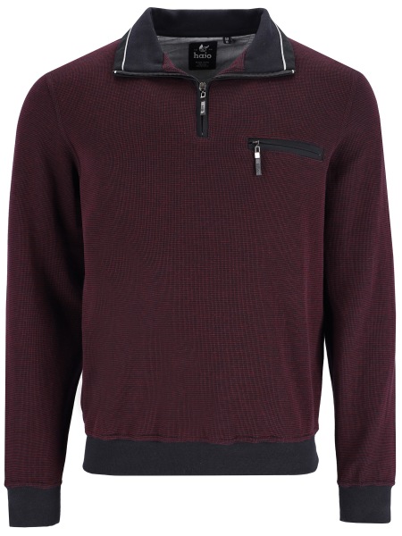 Hajo Sweatshirt - Regular Fit - Troyerkragen mit Reissverschluss - bordeaux - 26222/3 302 
