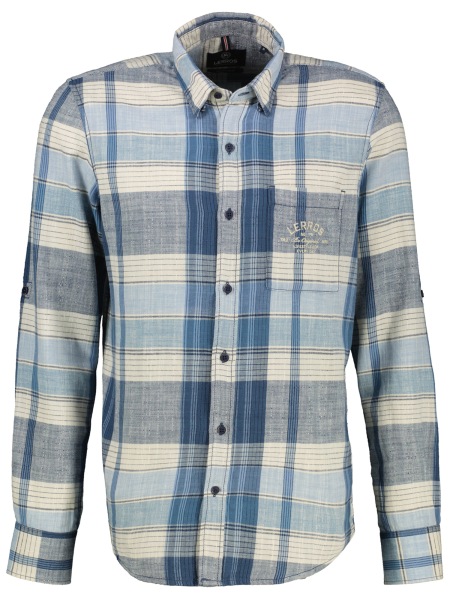 Lerros Shirt - Regular Fit - Button Down Collar - Checked - Blue / White - w/o OP