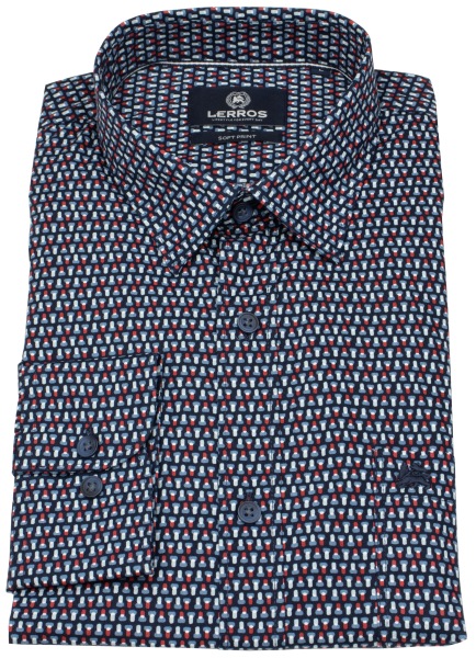 Lerros Shirt - Regular Fit - Kent Collar - Fine Pattern - Blue / Red