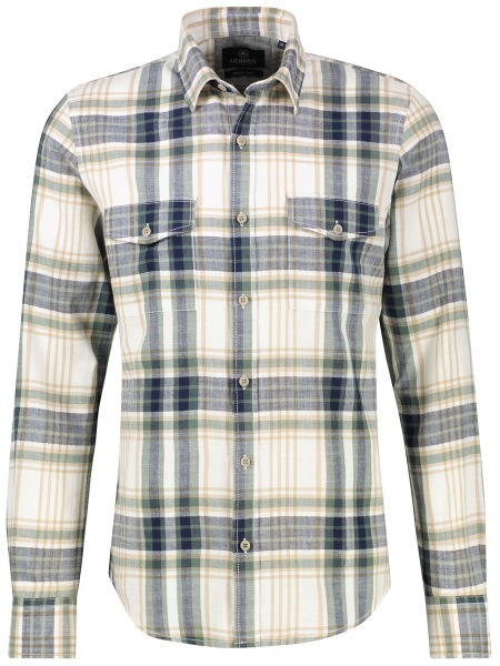 Lerros Karohemd - Regular Fit - Button Down Kragen - gedecktes weiß / blau