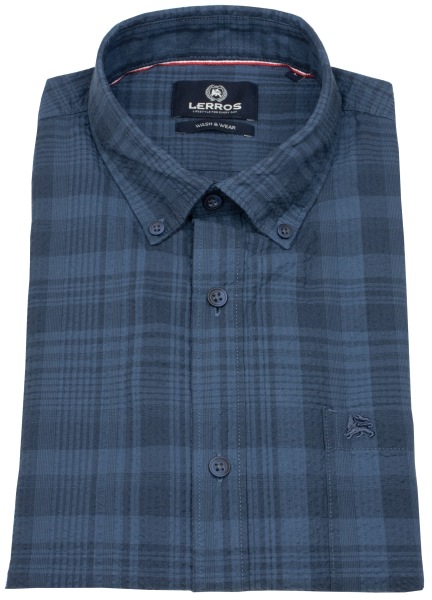 Lerros Kurzarmhemd - Regular Fit - Button Down - kariert - blau - ohne OVP
