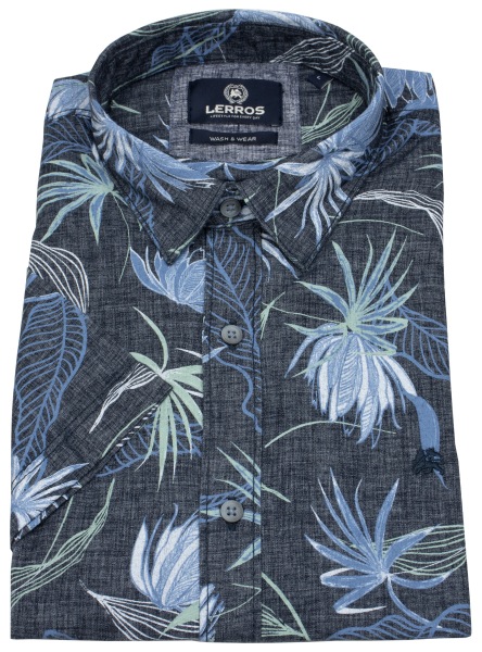 Lerros Kurzarmhemd - Regular Fit - floraler Print - dunkelblau