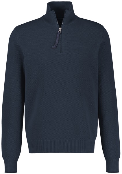 Lerros Pullover - Regular Fit - Troyer - Struktur - dunkelblau