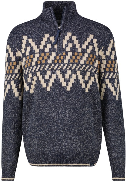 Lerros Strickpullover - Regular Fit - Troyer - Norweger-Muster - blau