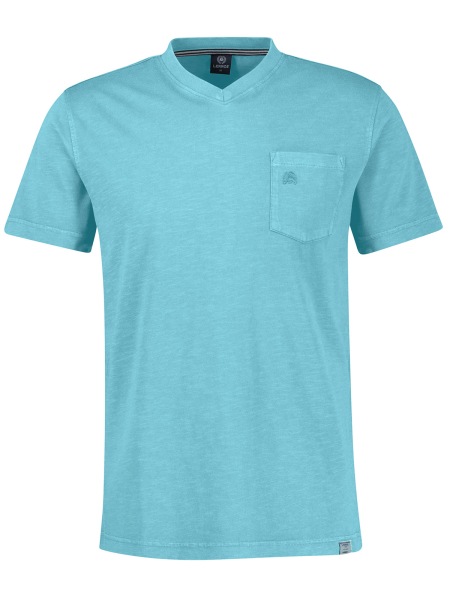 Lerros T-Shirt - Regular Fit - V-Ausschnitt - mit Brusttasche - türkis
