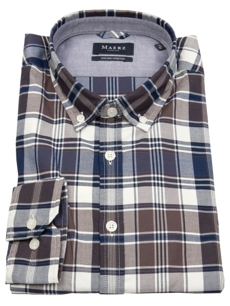 MAERZ Muenchen Hemd - Modern Fit - Button Down Kragen - Oxford - kariert - braun / blau - ohne OVP - 722501 183 