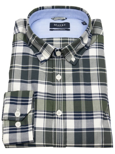 MAERZ Muenchen Hemd - Modern Fit - Button Down Kragen - Oxford - kariert - grün / blau